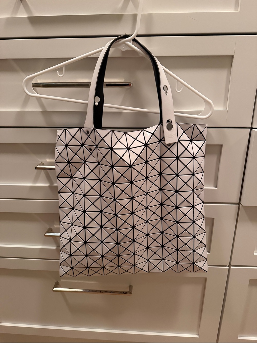 Issey Miyake Bao Bao Prism White Tote Bag with Black Trim